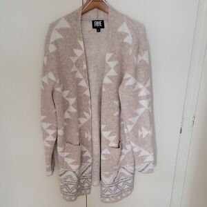 Frye Women's Geometric Beige and Cream Cardigan